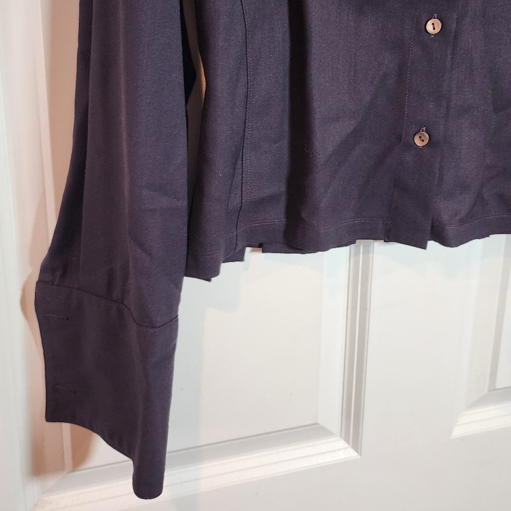 Allan Waller Italy Plum Purple Pleated Back Wool Blend Button Up Blouse Size 6 - Picture 5 of 10